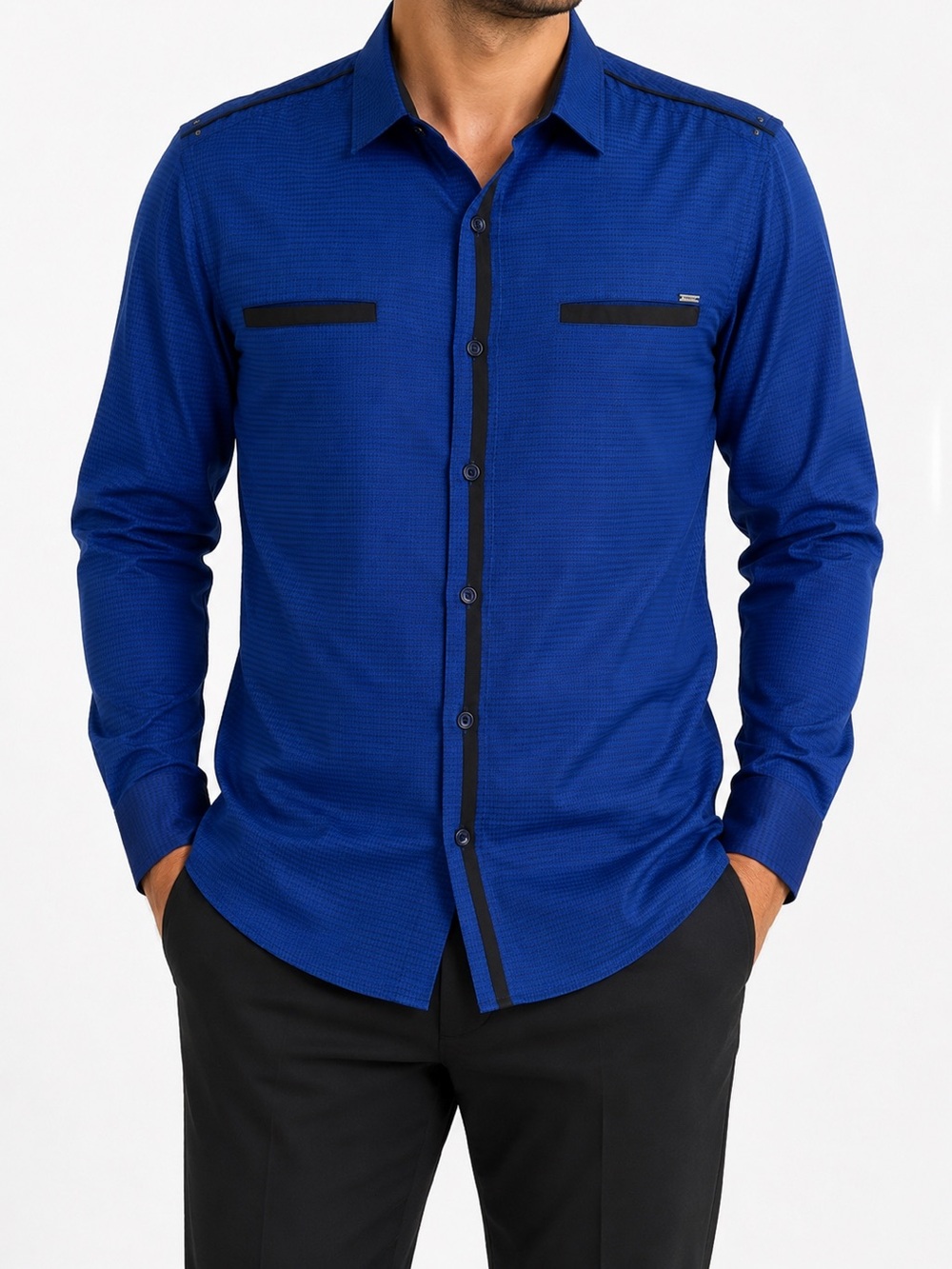 GUESS Men’s XL Slim Fit Blue Black Check Long Sleeve Button Up Shirt